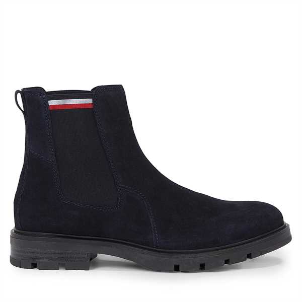 Členková obuv s elastickým prvkom Tommy Hilfiger Corpoarte Hilfiger Suede Chelsea FM0FM04803 Modrá