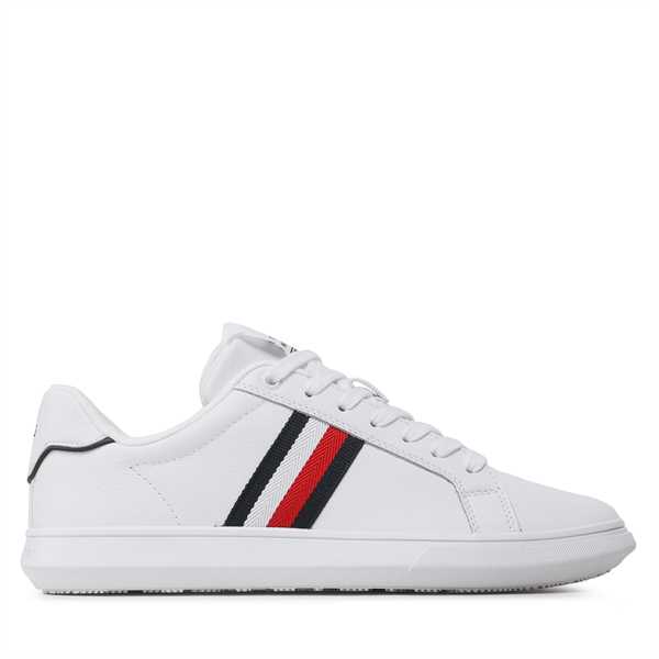 Sneakersy Tommy Hilfiger Corporate Leather Cup Stripes FM0FM04732 Biela