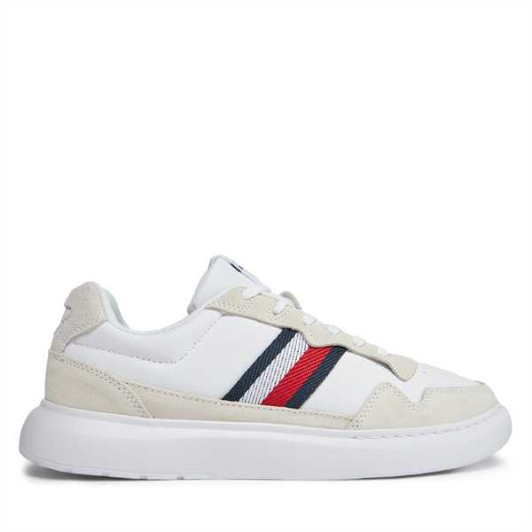 Sneakersy Tommy Hilfiger Light Cupsole Lth Mix Stripes FM0FM04889 Biela