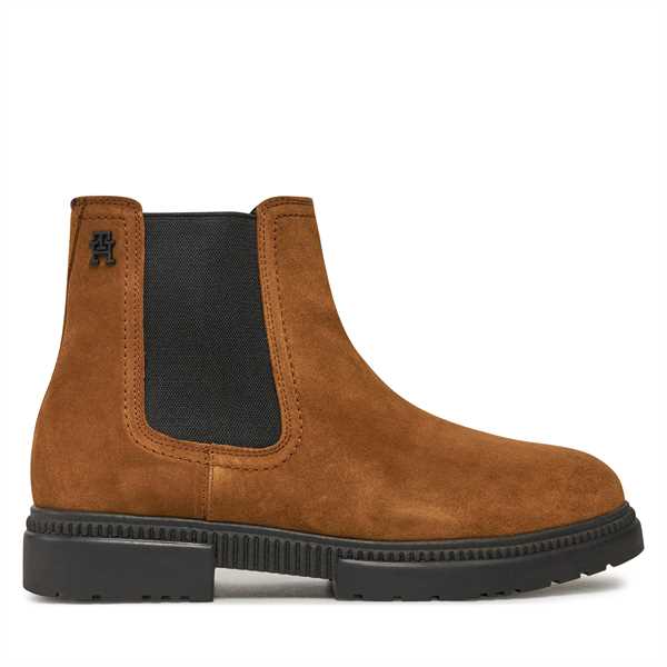 Členková obuv s elastickým prvkom Tommy Hilfiger Casual Cleated Suede Chelsea FM0FM05037 Hnedá