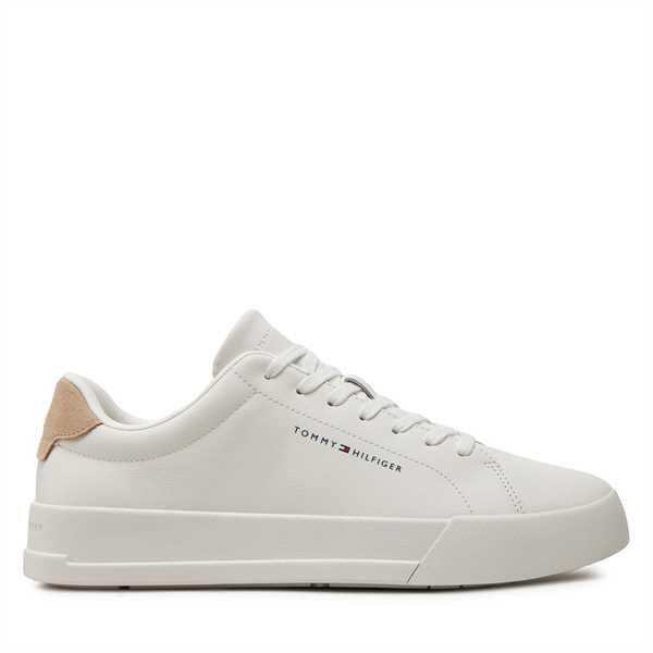 Sneakersy Tommy Hilfiger Th Court Leather Grain Ess FM0FM05297 Écru