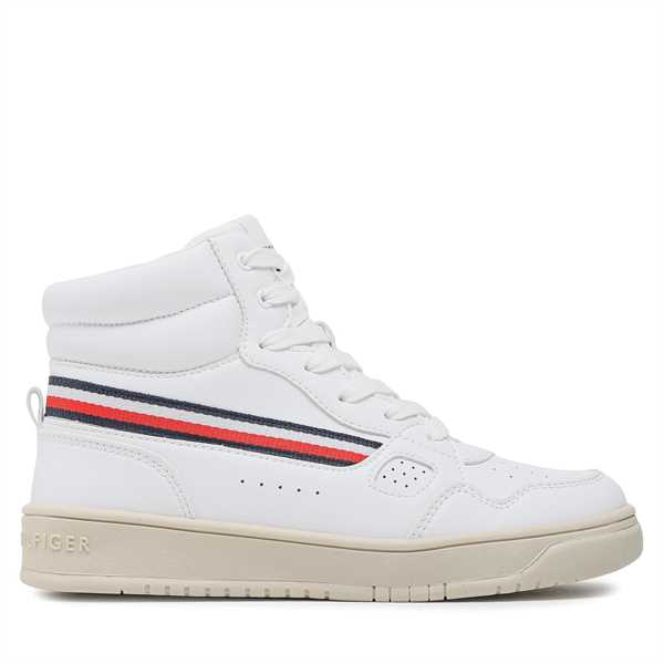 Sneakersy Tommy Hilfiger Stripes High Top Lace-Up Sneaker T3X9-32851-1355 S Biela