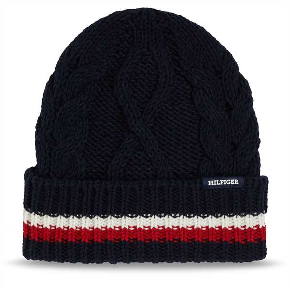 Čiapka Tommy Hilfiger Monotype Chunky Knit Beanie AM0AM11506 Tmavomodrá