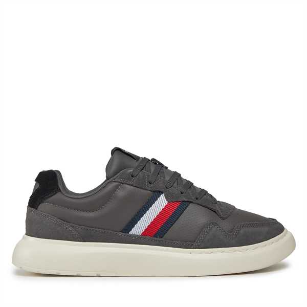 Sneakersy Tommy Hilfiger Light Cupsole Lth Mix Stripes FM0FM04889 Sivá