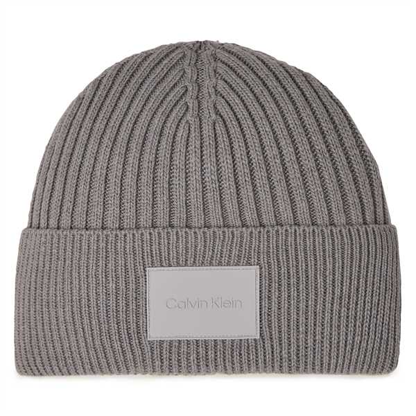 Čiapka Calvin Klein Tonal Rubber Patch Beanie K50K511291 Strieborná